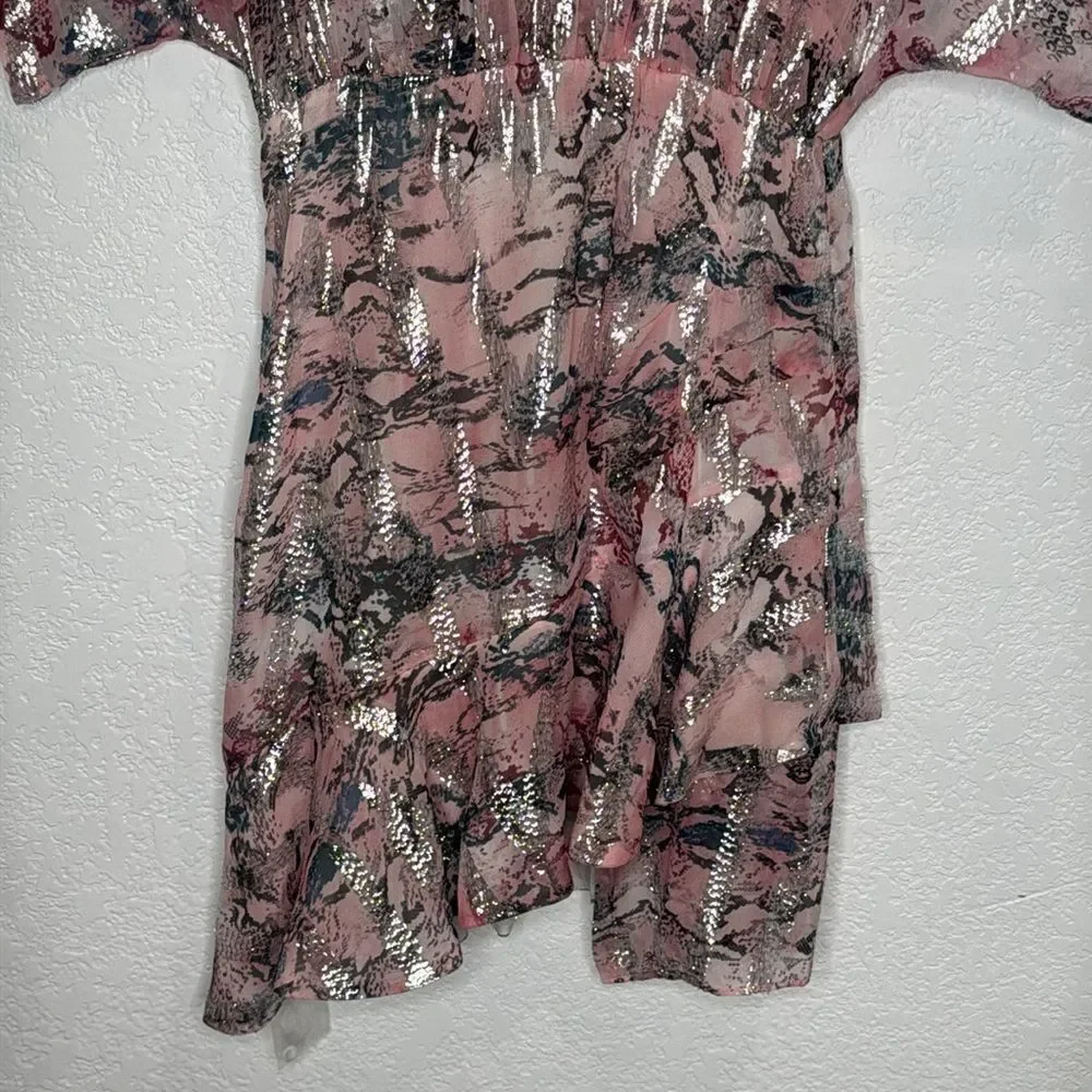 NWT IRO Wobam Printed Metallic Fil Coupé Silk Mini Dress Pink FR 34/ XS Revolve - Picture 5 of 16